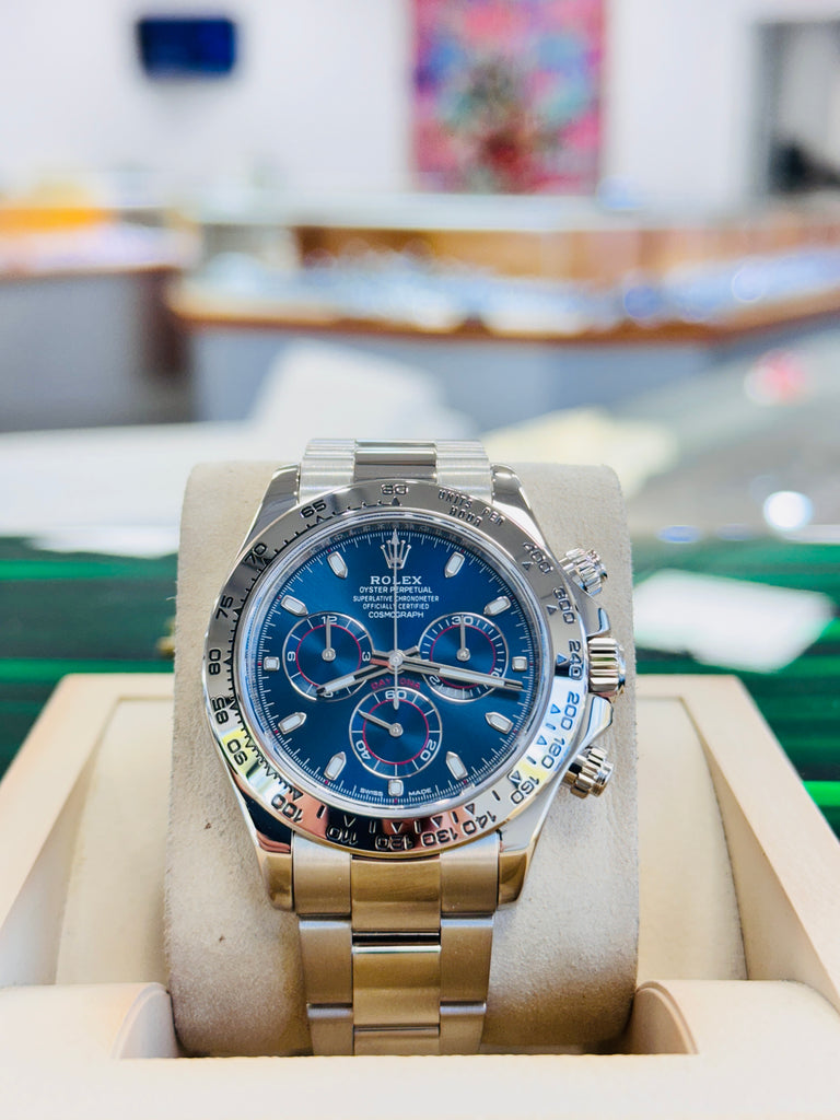Rolex Daytona 116509 40 White Gold Cosmograph Blue Index Dial Box and Papers MINT - Diamonds East Intl.