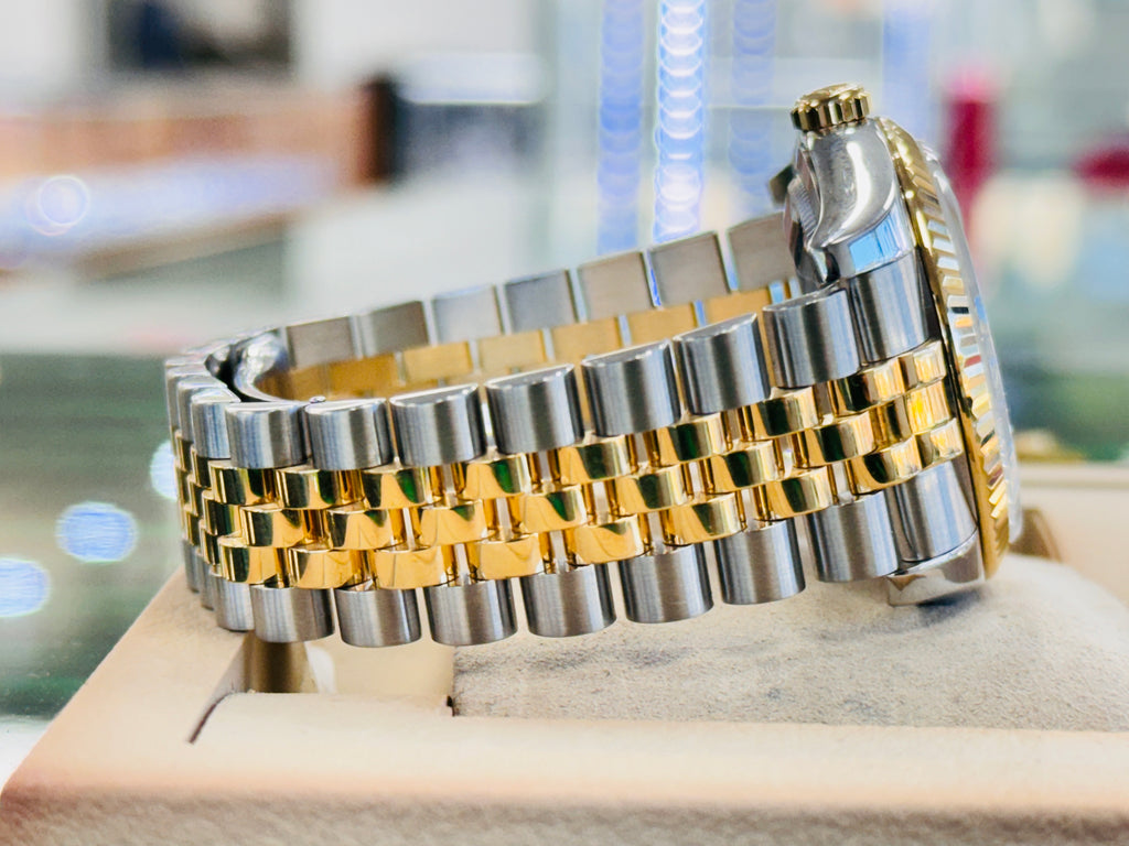 Rolex Datejust 36 116233 Jubilee Stainless & 18K Yellow Gold Custom Diamond Mother Of Pearl Dial MINT - Diamonds East Intl.