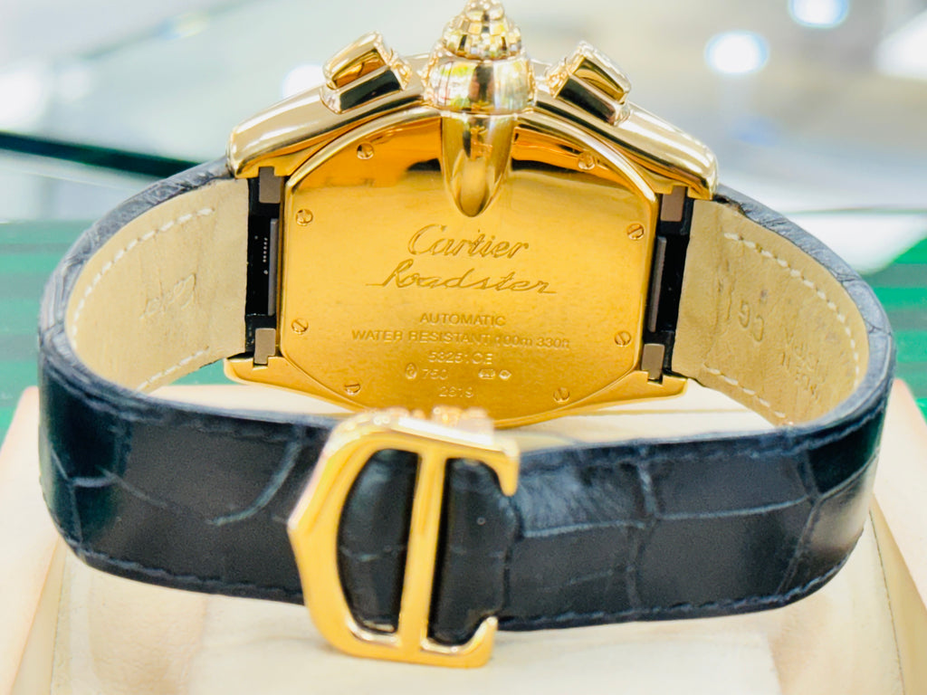 Cartier Roadster XL 2619 Chronograph 18k Yellow Gold On Leather Men's Watch MINT - Diamonds East Intl.