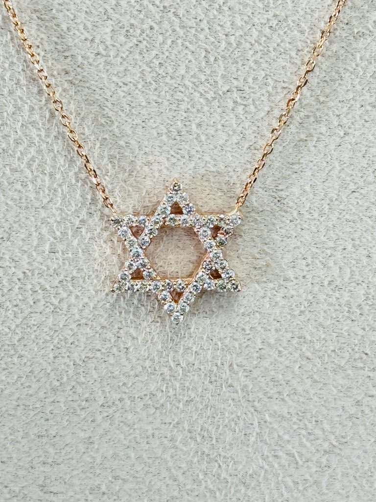 Micro Natural Diamond STAR OF DAVID Rose Gold Necklace Limited Quantity Available - Diamonds East Intl.