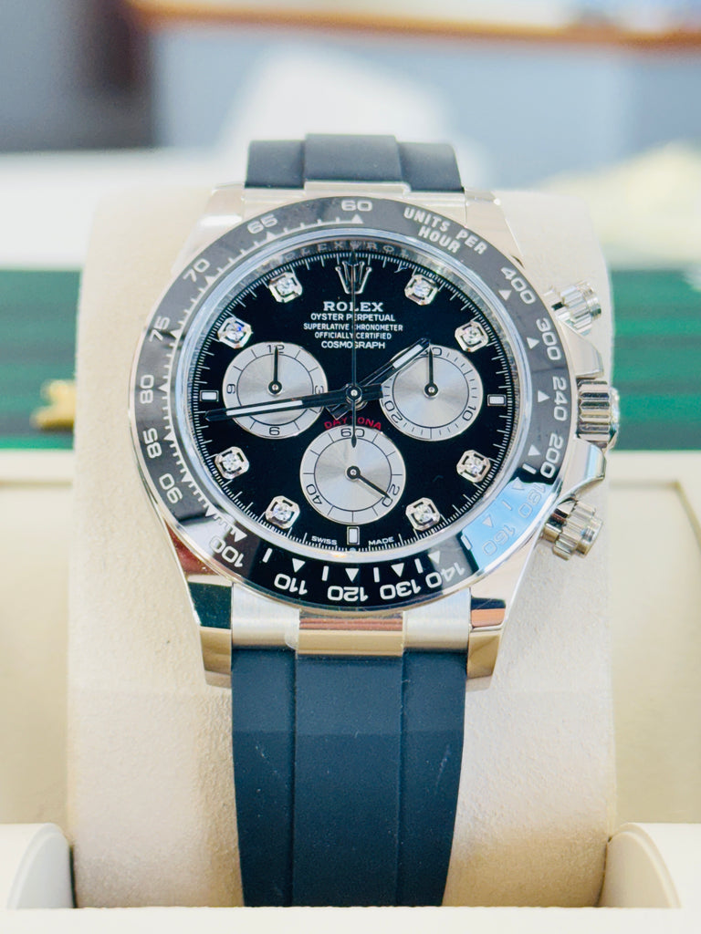 Rolex Daytona 126519LN  Cosmograph 18K White Gold  Factory Black Diamond Dial  Oysterflex Box and Papers Unworn