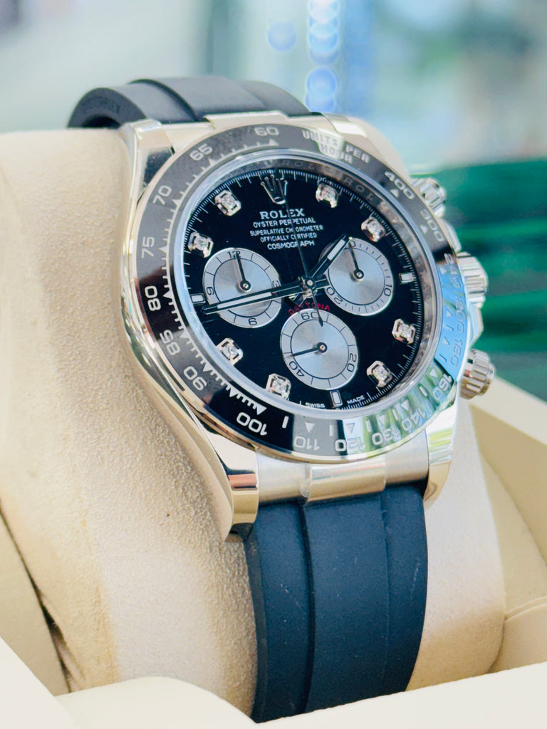 Rolex Daytona 126519LN  Cosmograph 18K White Gold  Factory Black Diamond Dial  Oysterflex Box and Papers Unworn