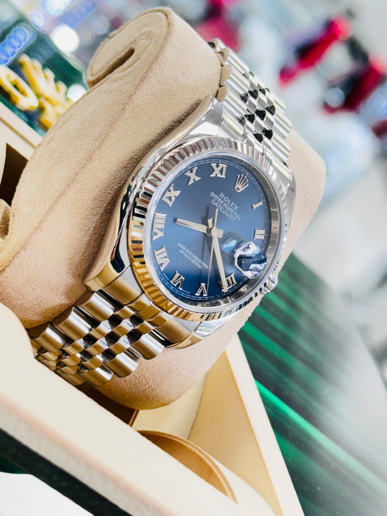 Rolex Datejust 36 116234 Blue Roman Dial jubilee Preowned Box and Papers - Diamonds East Intl.