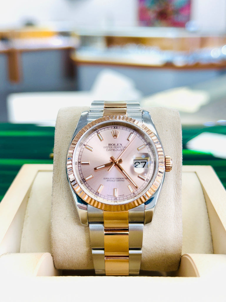 Rolex Datejust 36 116231 SUNBURST Roman Dial 18k EverRose and Steel Oyster Band MINT - Diamonds East Intl.