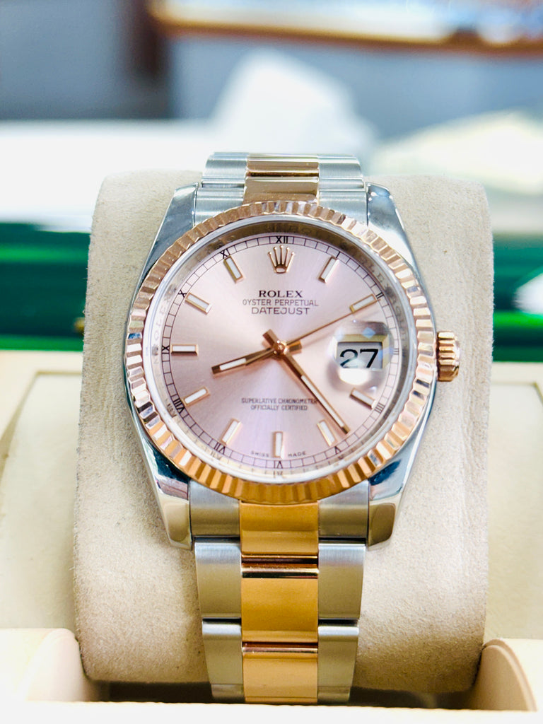 Rolex Datejust 36 116231 SUNBURST Roman Dial 18k EverRose and Steel Oyster Band MINT - Diamonds East Intl.