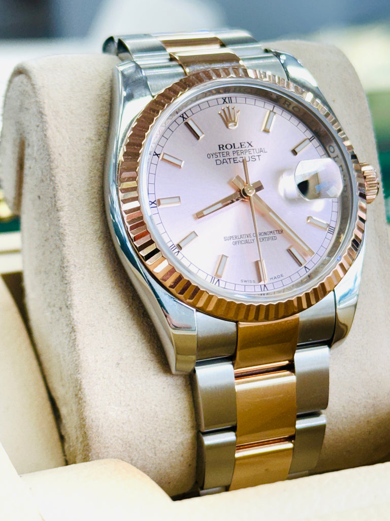 Rolex Datejust 36 116231 SUNBURST Roman Dial 18k EverRose and Steel Oyster Band MINT - Diamonds East Intl.