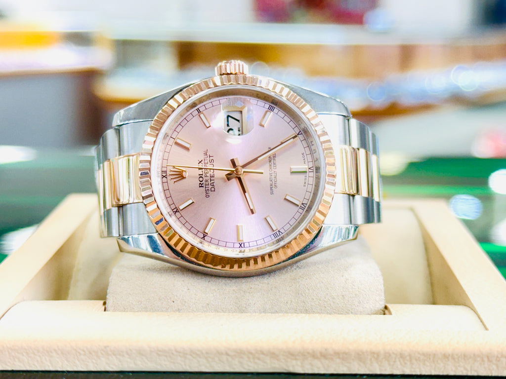 Rolex Datejust 36 116231 SUNBURST Roman Dial 18k EverRose and Steel Oyster Band MINT - Diamonds East Intl.