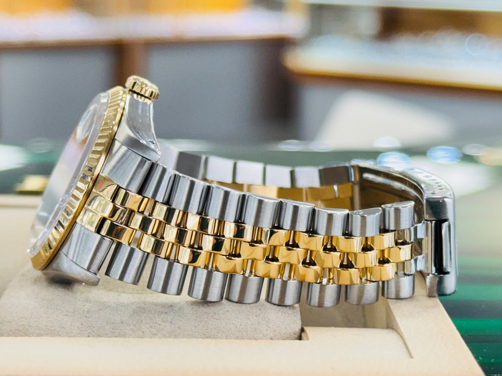 Rolex Datejust 16233 FACTORY Rare Blue Stella Roman Dial 18k Gold / Steel Jubilee Band Watch - Diamonds East Intl.