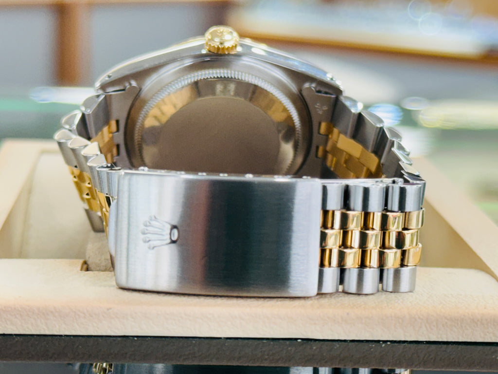 Rolex Datejust 16233 FACTORY Rare Blue Stella Roman Dial 18k Gold / Steel Jubilee Band Watch - Diamonds East Intl.