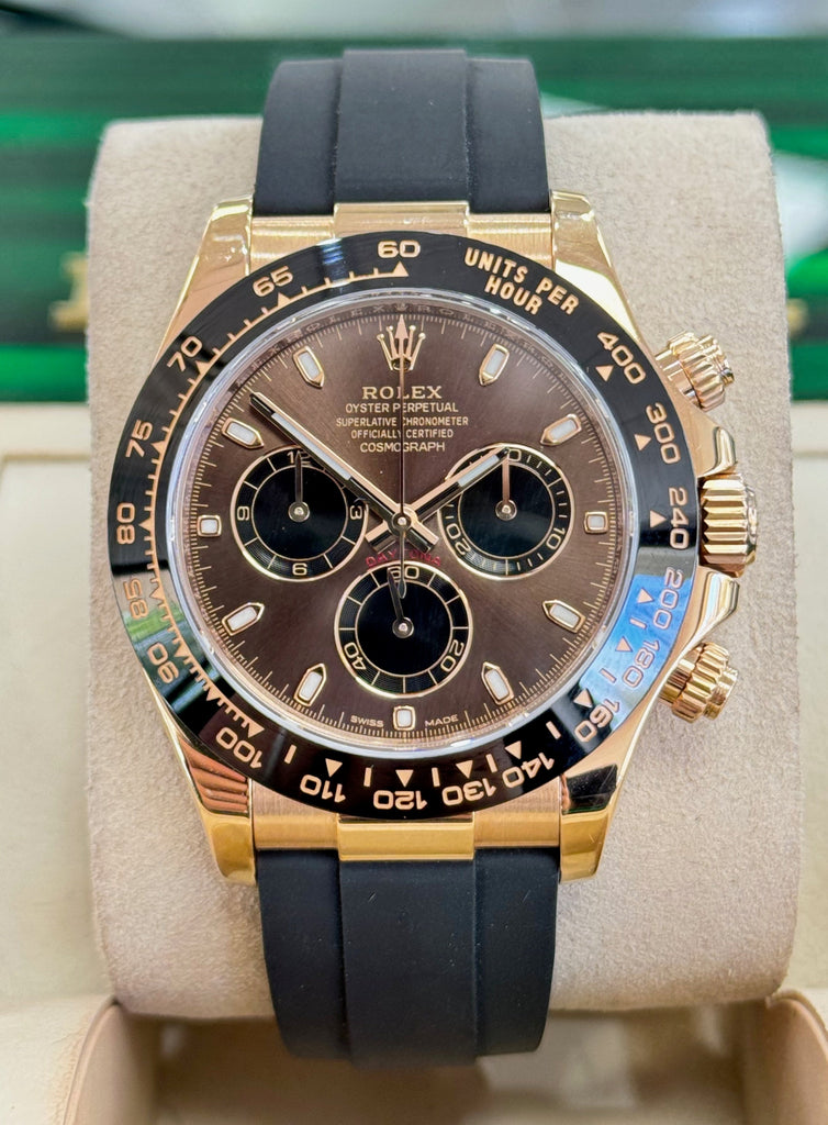 Rolex Daytona 18K Rose Gold 116515 Chocolate Index Dial Oysterflex Rubber Band Box/Papers MINT 