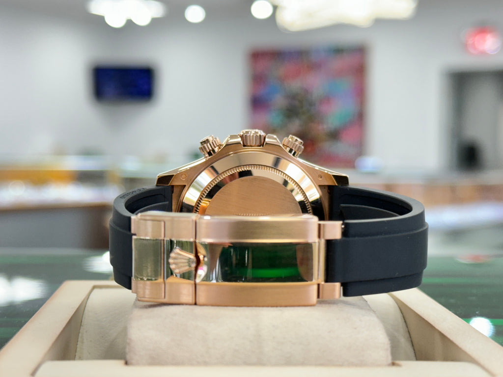 Rolex Daytona 18K Rose Gold 116515 Chocolate Index Dial Oysterflex Rubber Band Box/Papers MINT - Diamonds East Intl.