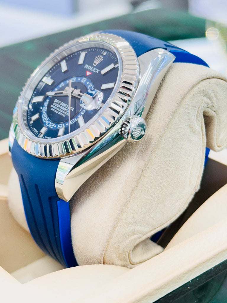 Rolex Sky-Dweller 326934 Blue Dial Oyster Steel Bracelet + Rubber B Watch MINT - Diamonds East Intl.