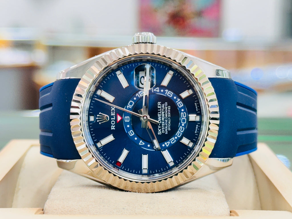 Rolex Sky-Dweller 326934 Blue Dial Oyster Steel Bracelet + Rubber B Watch MINT - Diamonds East Intl.