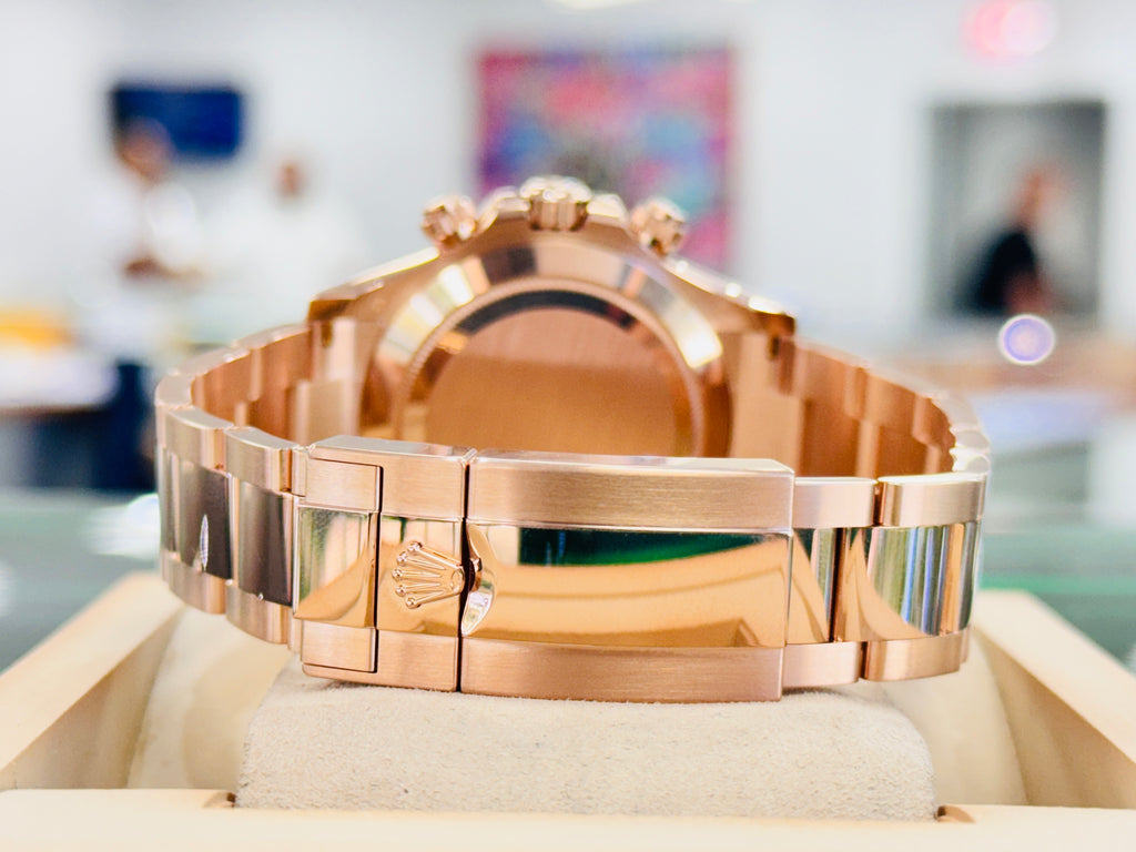 Rolex Chronograph Daytona 116505 Factory Black Diamond Dial Rose Gold Oyster Bracelet Box & Papers 2023 MINT - Diamonds East Intl.