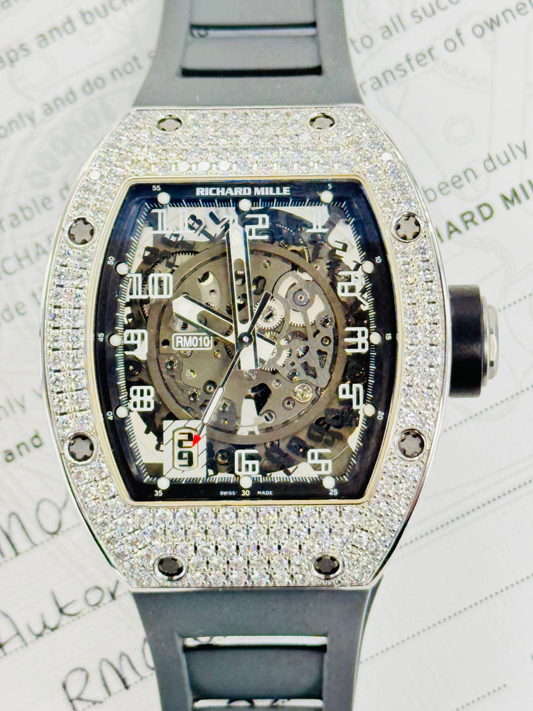 Richard Mille RM 010 REF. RM010 AN WG 18k White Gold Factory Diamonds Box and Papers 2019 - Diamonds East Intl.