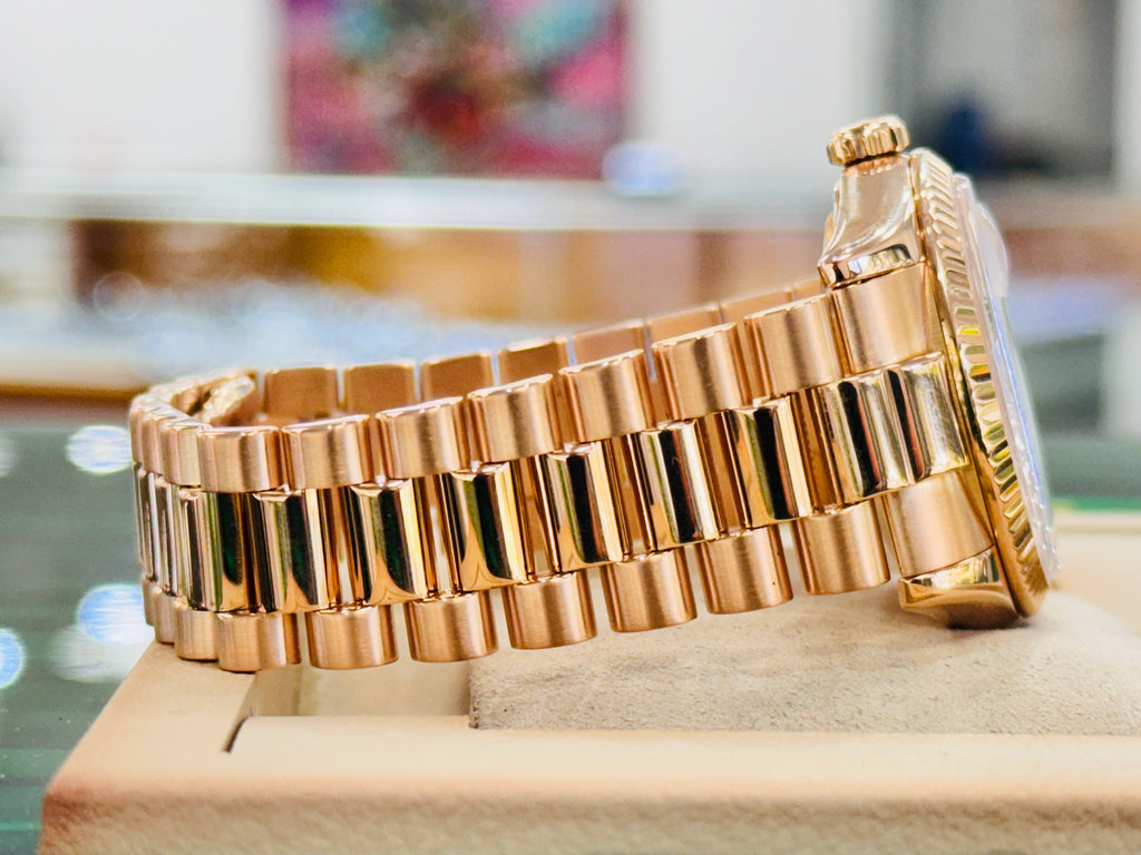 Rolex Day-Date President 36 118235 18K Rose Gold FACTORY Pink Diamond Dial Watch MINT - Diamonds East Intl.
