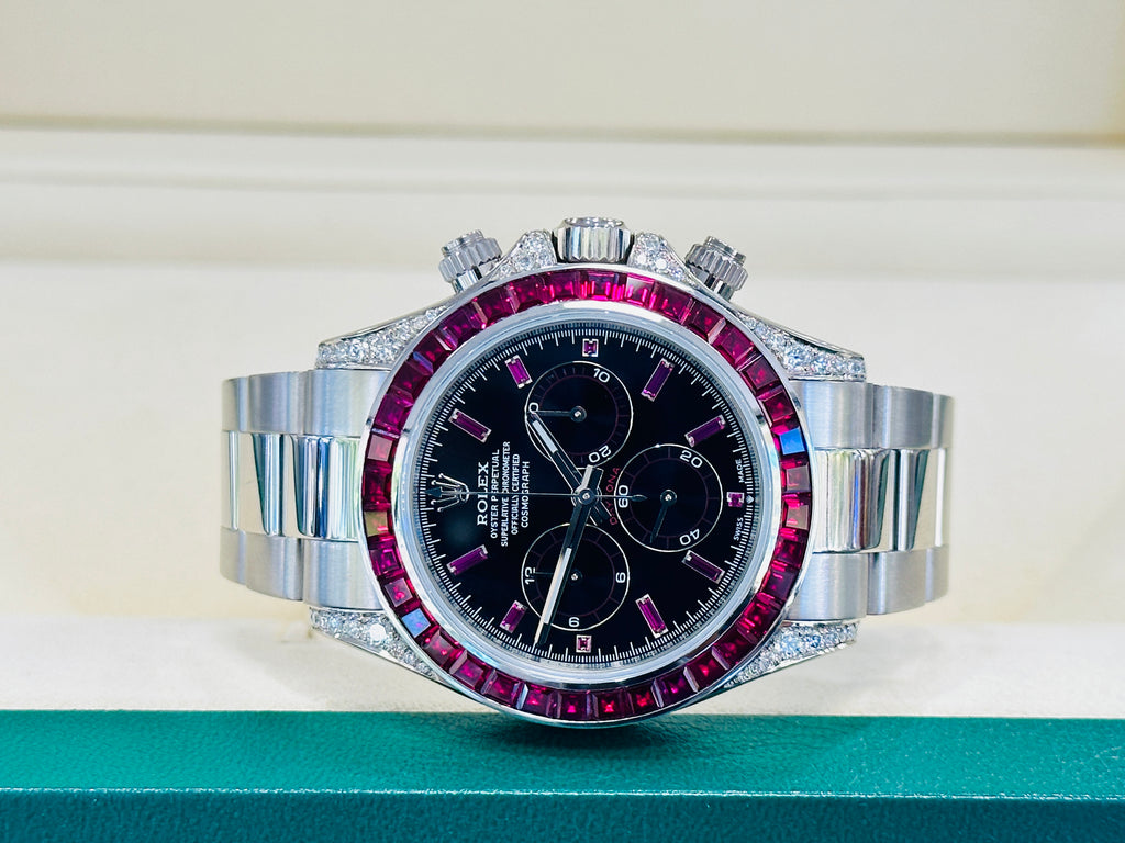 Rolex Daytona 116509 Custom Diamond lugs & Ruby Bezel - Diamonds East Intl.