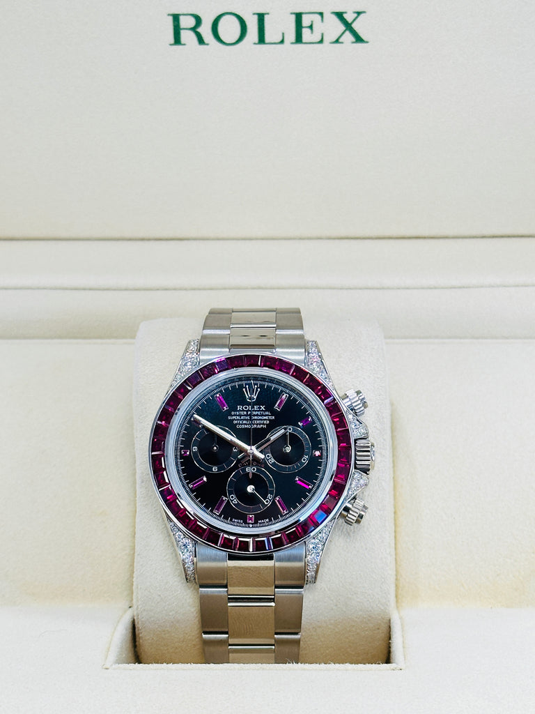 Rolex Daytona 116509 Custom Diamond lugs & Ruby Bezel - Diamonds East Intl.