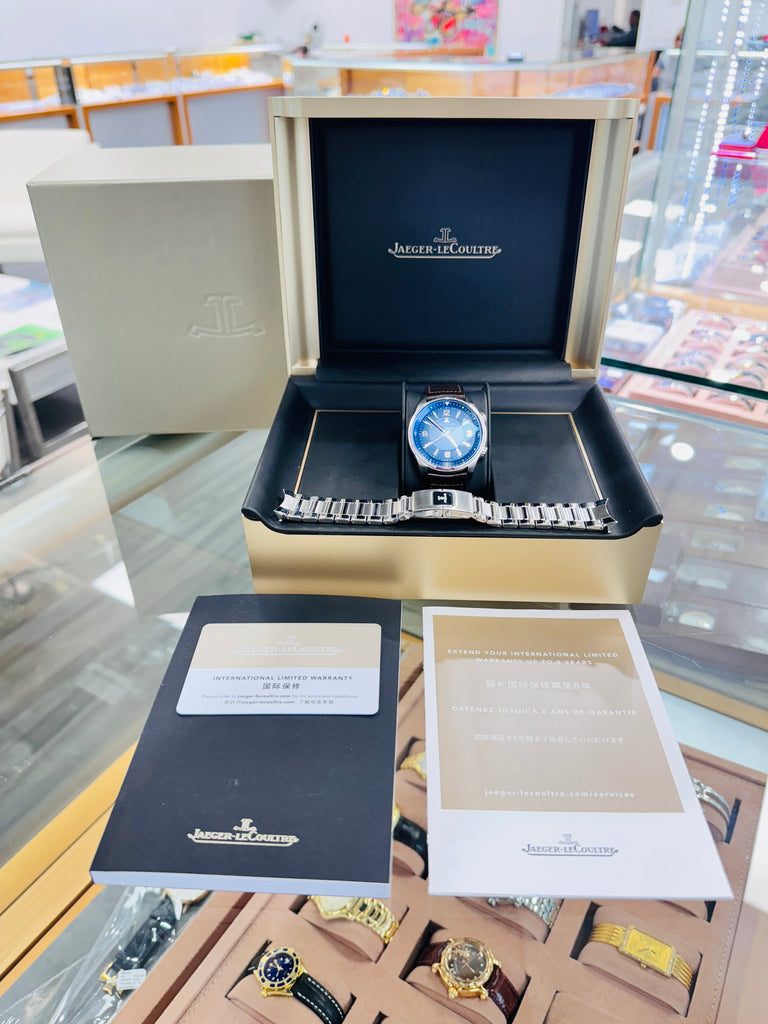 Jaeger-LeCoultre Polaris Blue Dial 9008480 Brown Leather Strap Additional Stainless Steel Band  41mm MINT Box & Papers - Diamonds East Intl.
