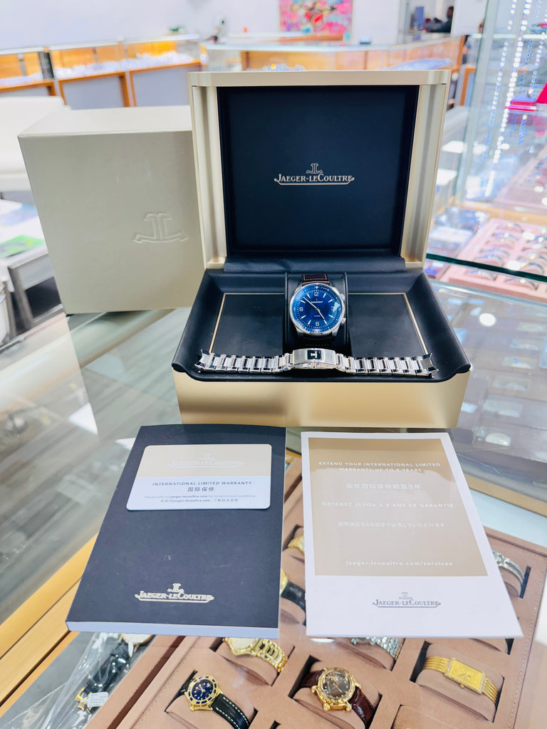 Jaeger-LeCoultre Polaris Blue Dial 9008480 Brown Leather Strap Additional Stainless Steel Band  41mm MINT Box & Papers - Diamonds East Intl.