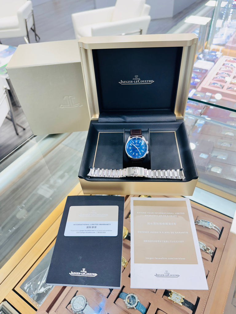 Jaeger-LeCoultre Polaris Blue Dial 9008480 Brown Leather Strap Additional Stainless Steel Band  41mm MINT Box & Papers - Diamonds East Intl.