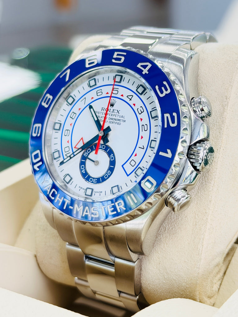 Rolex Yacht-Master II 44 116680 Stainless Steel White Dial Blue Hands Blue Ceramic Bezel Regatta Timer Box and Papers PreOwned