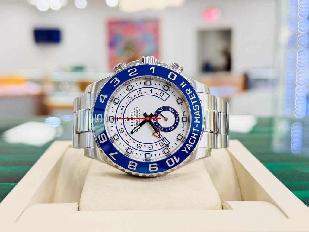 Rolex Yacht-Master II 44 116680 Stainless Steel White Dial Blue Hands Blue Ceramic Bezel Regatta Timer Box and Papers PreOwned