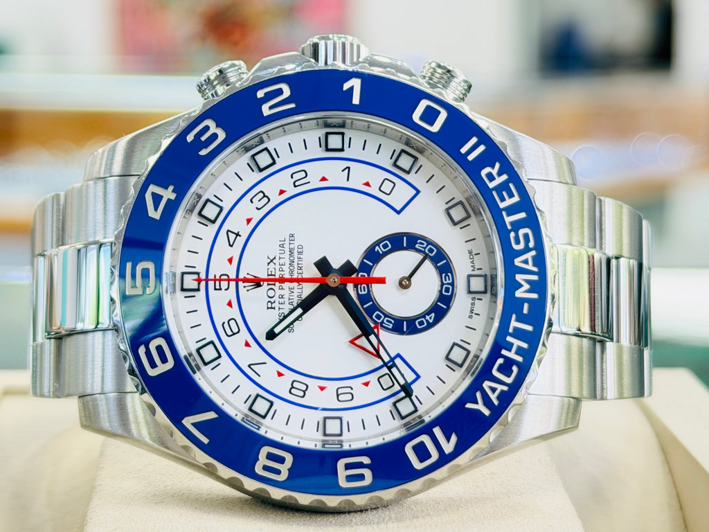 Rolex Yacht-Master II 44 116680 Stainless Steel White Dial Blue Hands Blue Ceramic Bezel Regatta Timer Box and Papers PreOwned