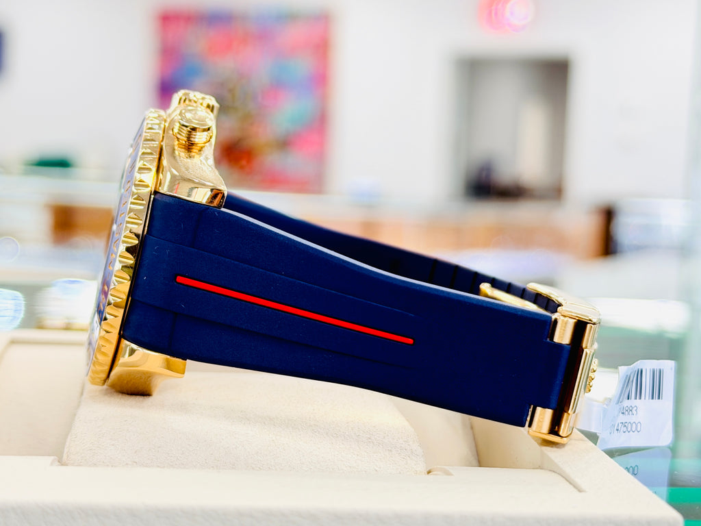 Rolex  Yacht-Master II 116688  Mercedes Hands 44 PreOwned +  Unworn Blue With Red Stripe Rubber b