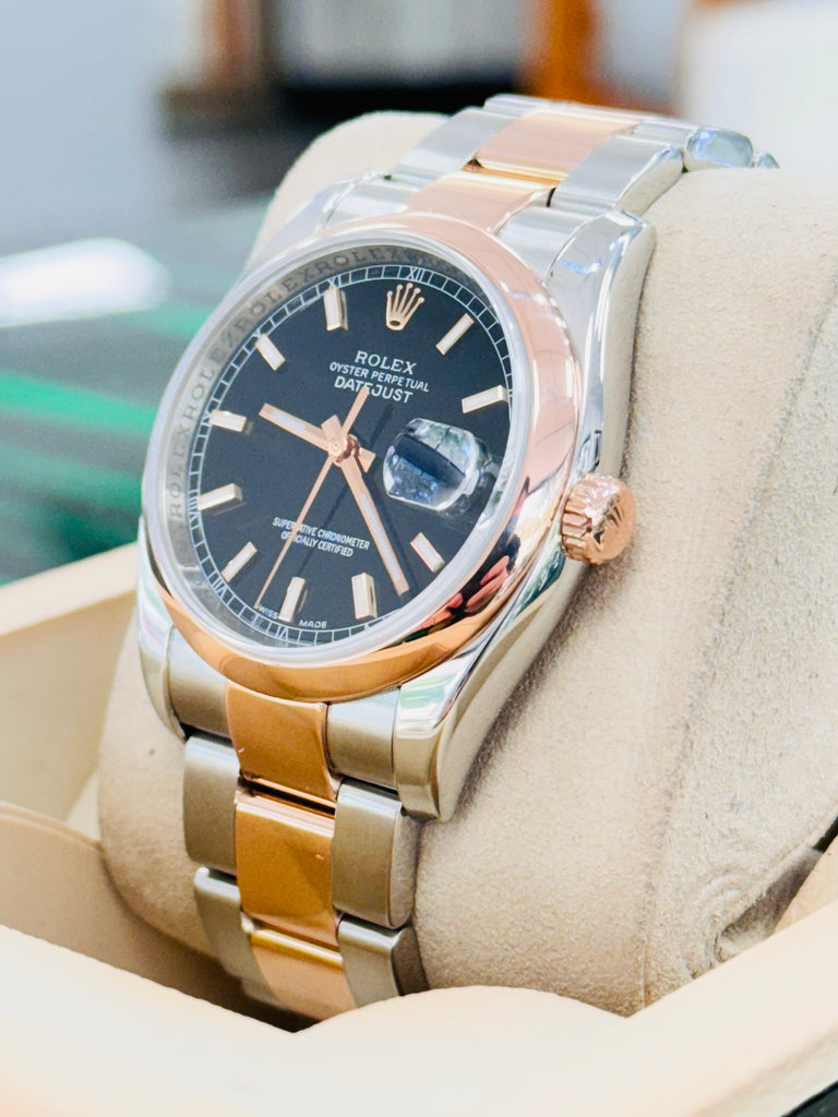 Rolex Datejust 36mm 116201 Rose Gold / SS 'Roulette' Date Wheel MINT Box/Papers - Diamonds East Intl.