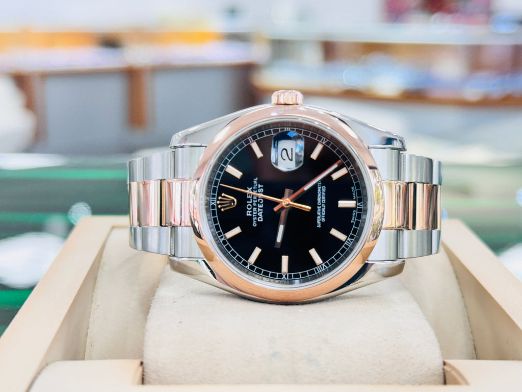 Rolex Datejust 36mm 116201 Rose Gold / SS 'Roulette' Date Wheel MINT Box/Papers - Diamonds East Intl.