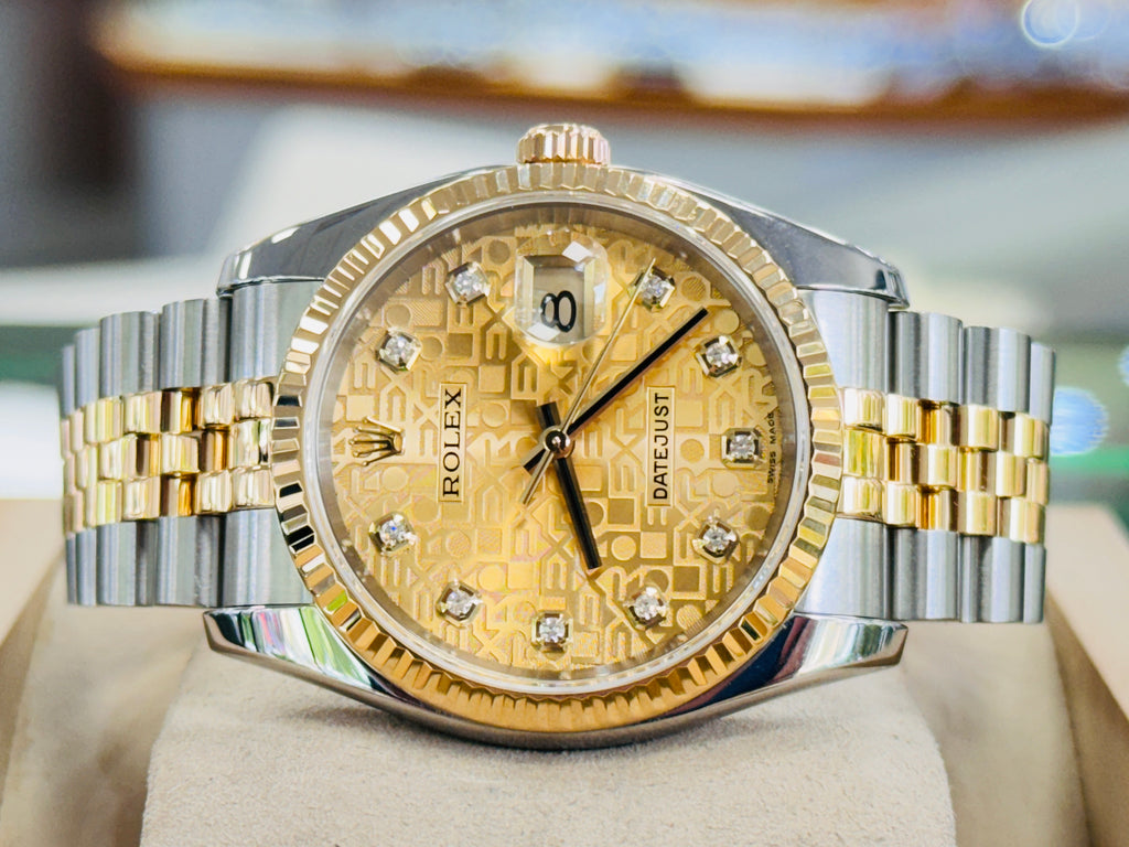 Rolex Datejust 36 116233 FACTORY Champagne Jubilee Diamond Dial 18K Yellow Bezel - Diamonds East Intl.