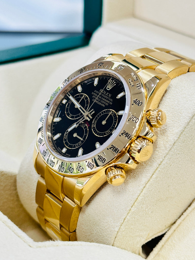Rolex Daytona 116528 Black Dial Yellow Gold PreOwned Box - Diamonds East Intl.
