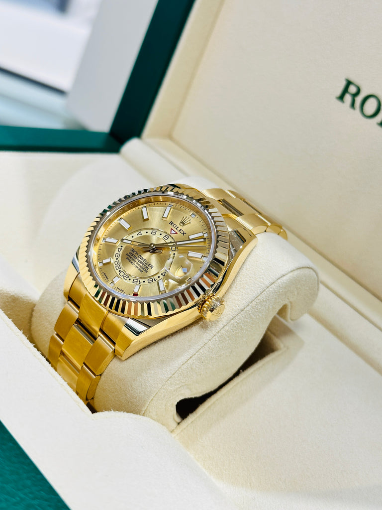 Rolex Sky-Dweller 326938 Yellow Gold Champagne Dial 42 Unworn Box and Papers - Diamonds East Intl.