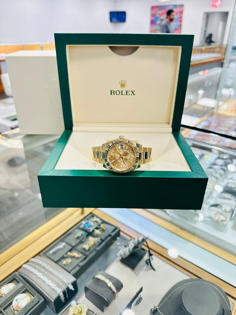 Rolex Sky-Dweller 326938 Yellow Gold Champagne Dial 42 Unworn Box and Papers - Diamonds East Intl.
