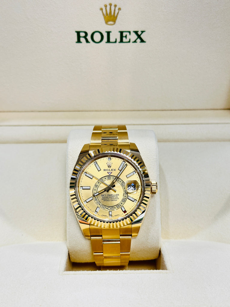 Rolex Sky-Dweller 326938 Yellow Gold Champagne Dial 42 Unworn Box and Papers - Diamonds East Intl.