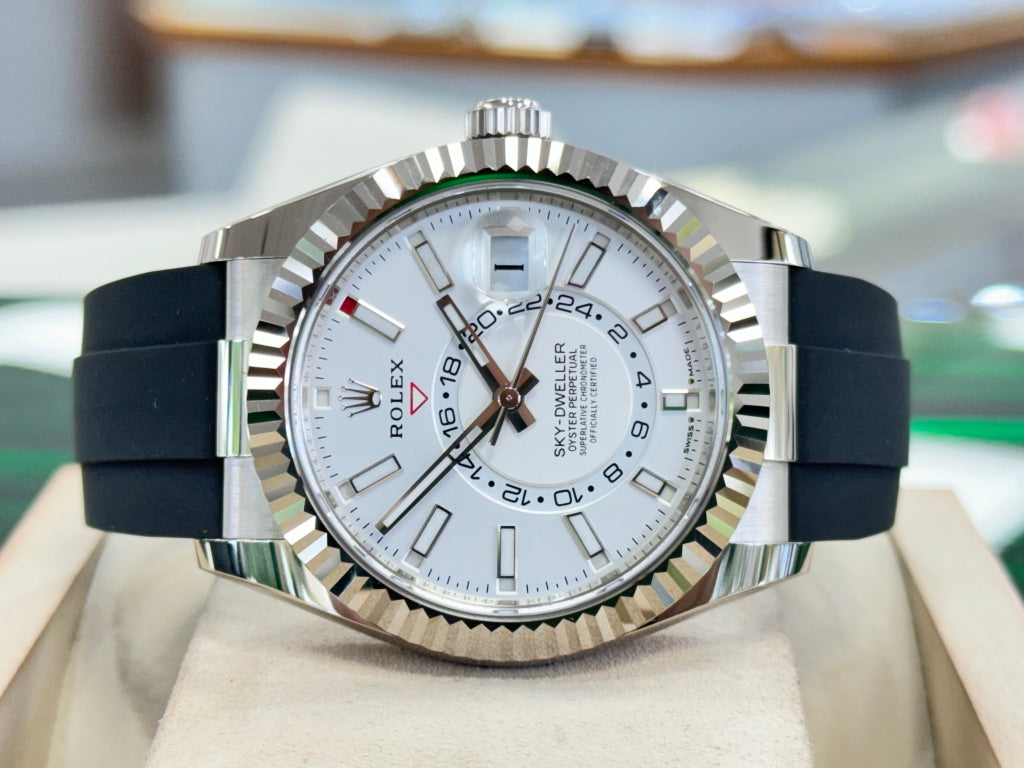 Rolex Sky-Dweller 336239 White Gold Oysterflex White Dial Unworn Box and Papers - Diamonds East Intl.