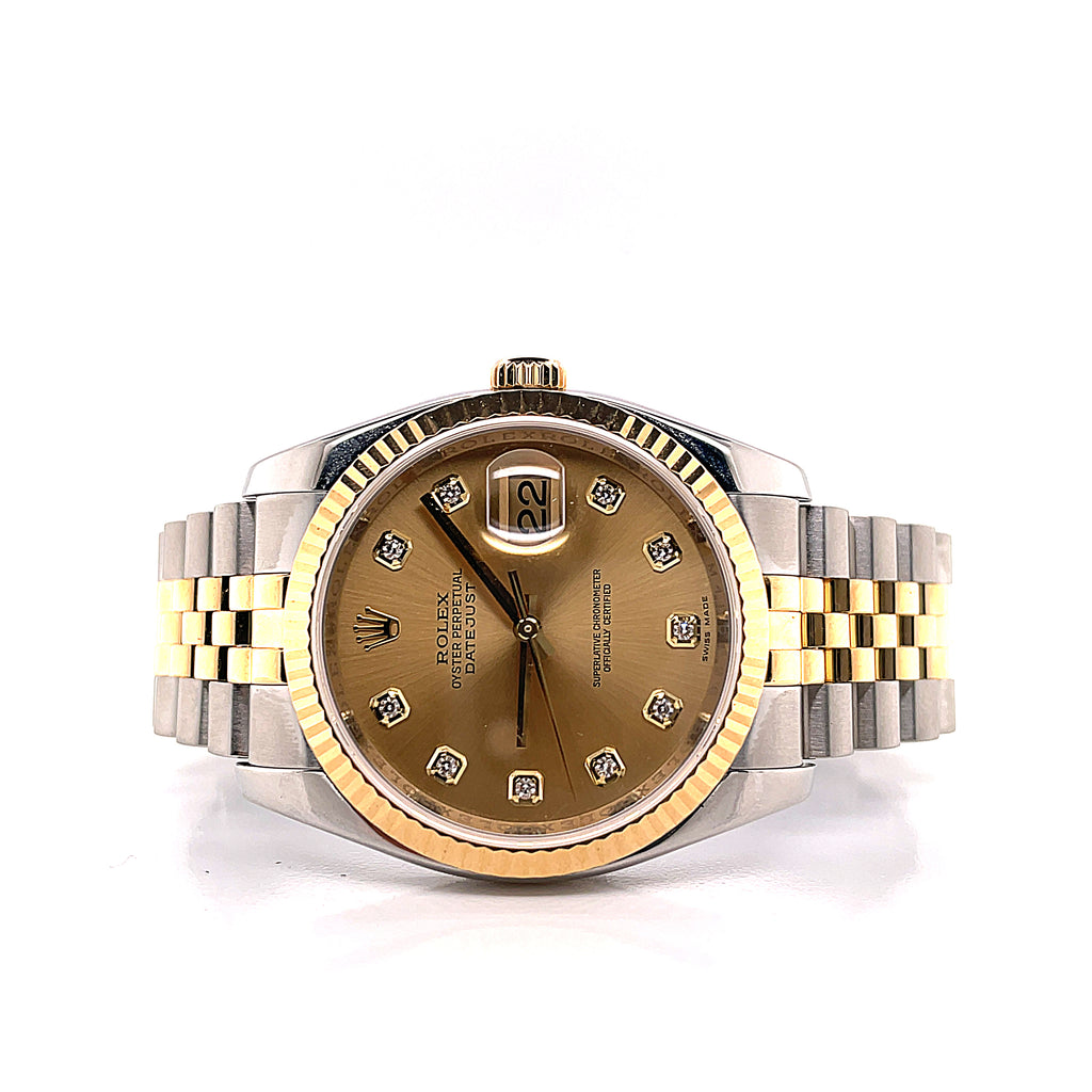 Rolex Datejust 36mm 116233 Jubilee Stainless and Gold Factory Champagne Diamond Dial - Diamonds East Intl.