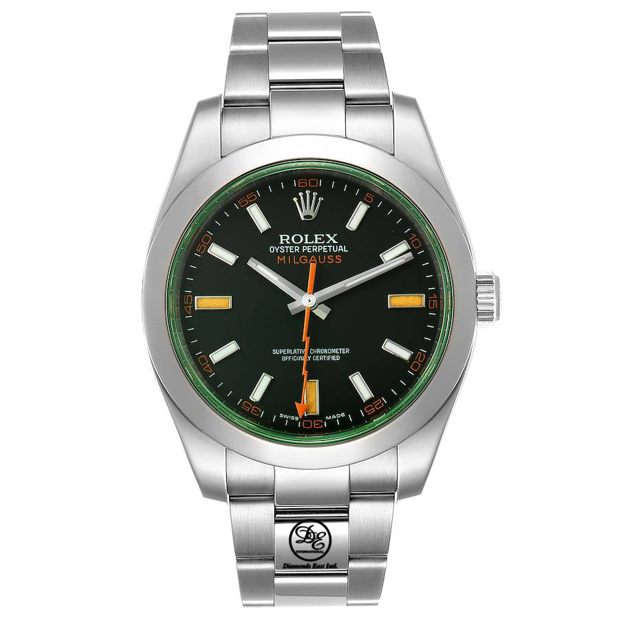 Rolex Oyster Milgauss Green Crystal  116400GV GRNSDO *PAPERS* - Diamonds East Intl.