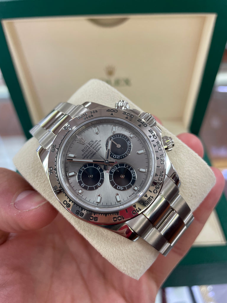 Rolex Daytona 116509 White Gold Cosmograph Silver Panda Dial Box and Papers PreOwned - Diamonds East Intl.