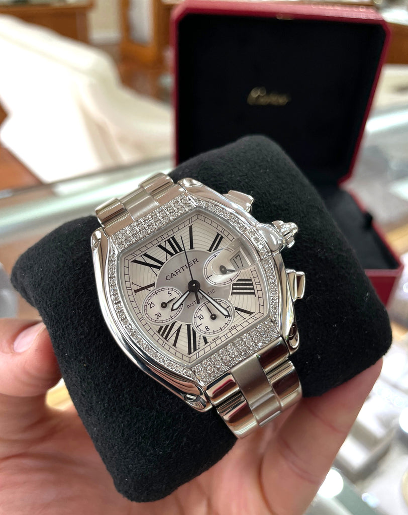 Cartier Roadster XL Chronograph W62019X6 2618 Custom Diamond Bezel PreOwned