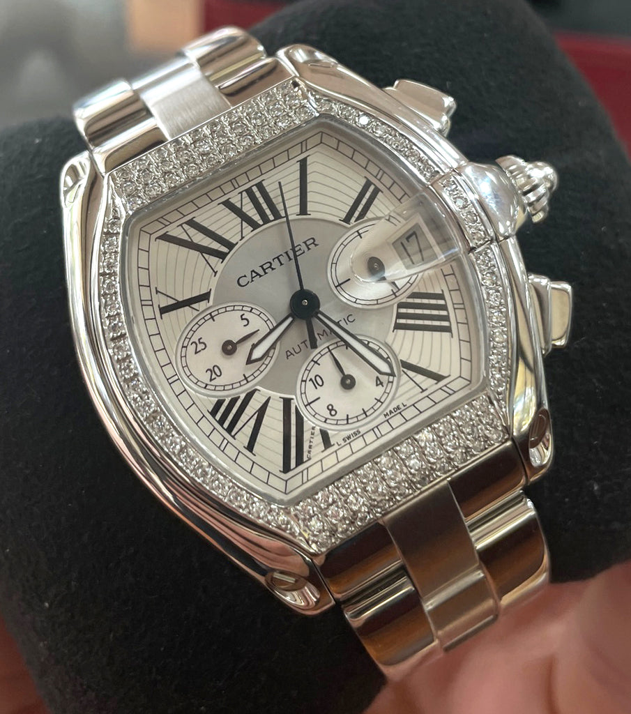 Cartier Roadster XL Chronograph W62019X6 2618 Custom Diamond Bezel PreOwned