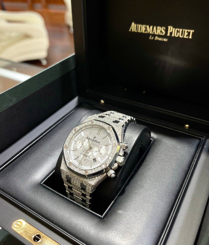 Audemars Piguet  Royal Oak Chronograph 41mm ICED OUT Steel 26320ST.OO.1220ST.01 Box/Papers - Diamonds East Intl.