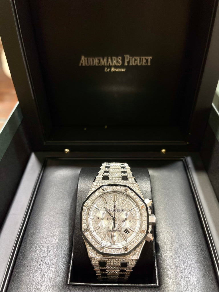 Audemars Piguet  Royal Oak Chronograph 41mm ICED OUT Steel 26320ST.OO.1220ST.01 Box/Papers - Diamonds East Intl.