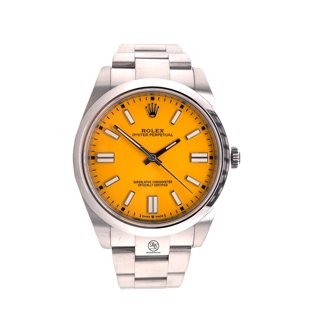 Rolex Oyster Perpetual 41mm Custom Yellow Dial 124300 Unworn Box And Papers - Diamonds East Intl.