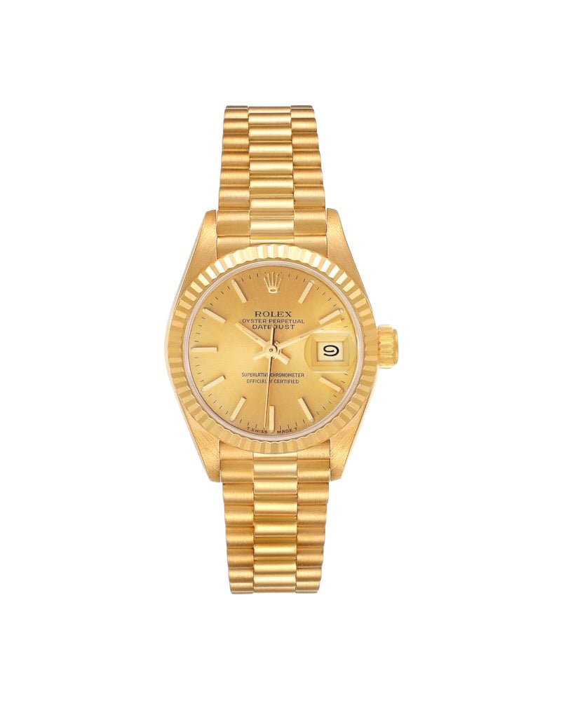 Rolex Ladies President Datejust 69178 Champagne 18k Yellow Gold Box Service Card - Diamonds East Intl.