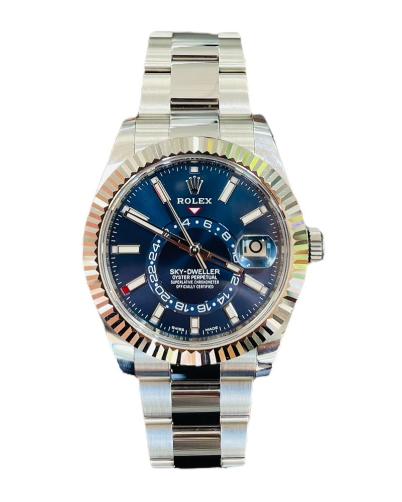 Rolex Sky-Dweller 326934 BLUSO Blue Dial Stainless Steel 42mm 18k White Gold Bezel PAPERS MINT - Diamonds East Intl.