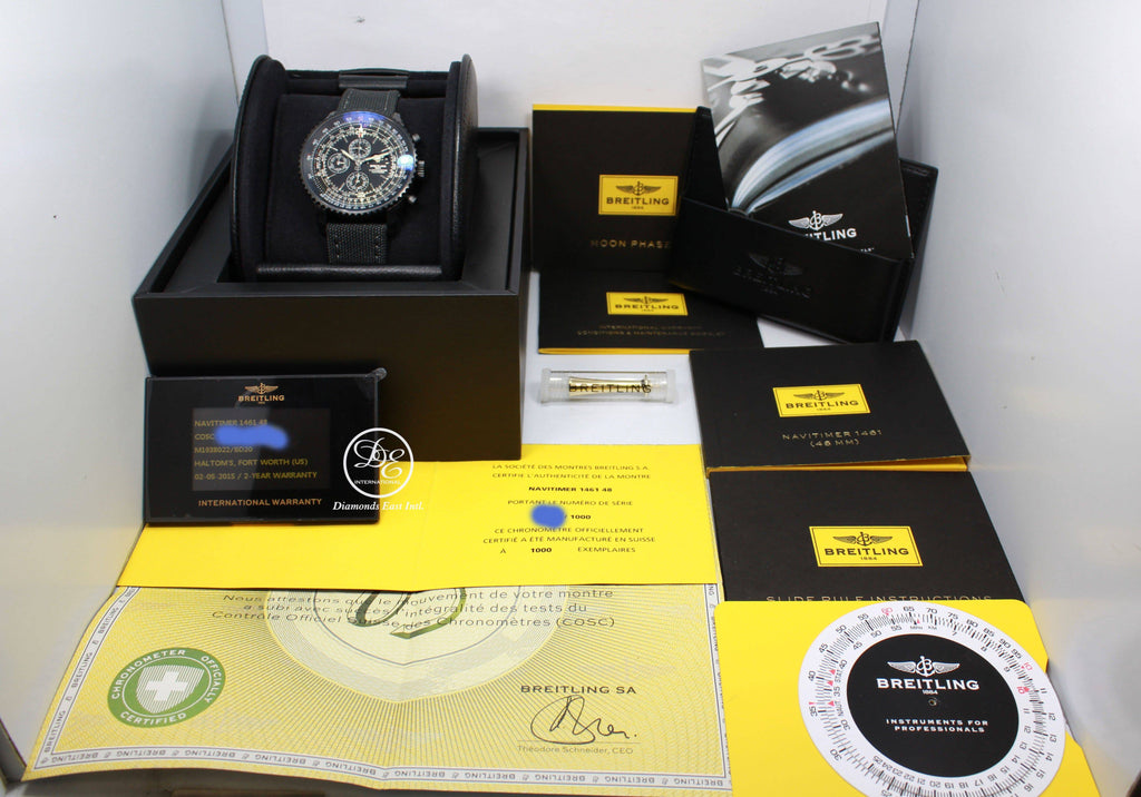 BREITLING Navitimer 1461 m1938022/bd20 LIMITED EDITION 48mm Black Steel Chronograph Moon Phase NEW - Diamonds East Intl.