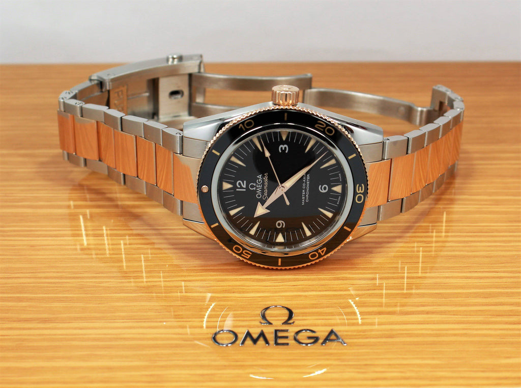 Omega Seamaster 300 18k Rose Gold SS Auto Watch BOX PAPERS 233.20.41.21.001 - Diamonds East Intl.