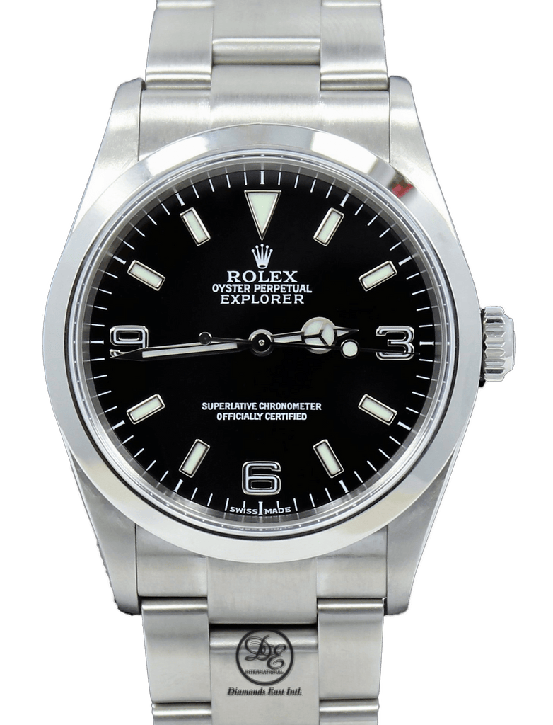 Rolex Explorer I 114270 Stainless Steel Oyster Black Dial Watch - Diamonds East Intl.